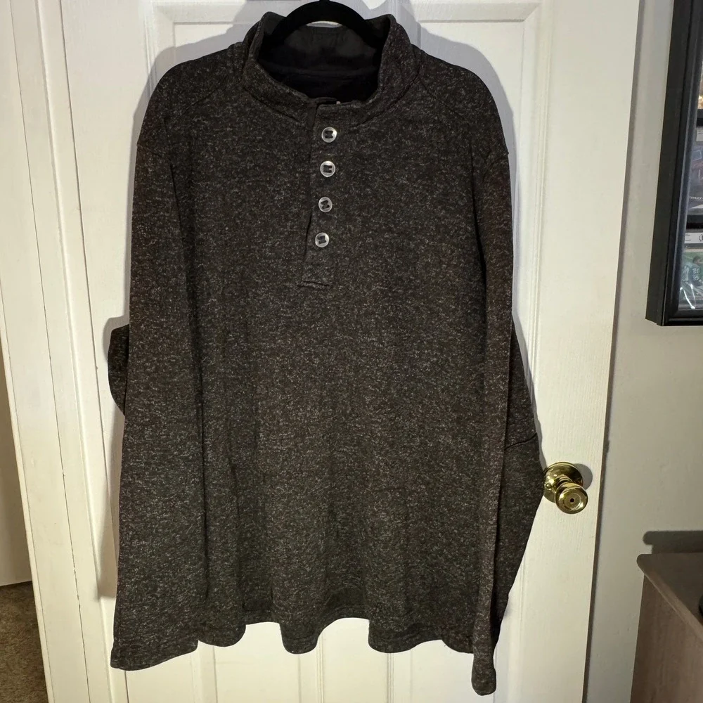 RedHead Henley Pullover Mens 3XL Brown Marled Fleece Mock Neck Button Sweater